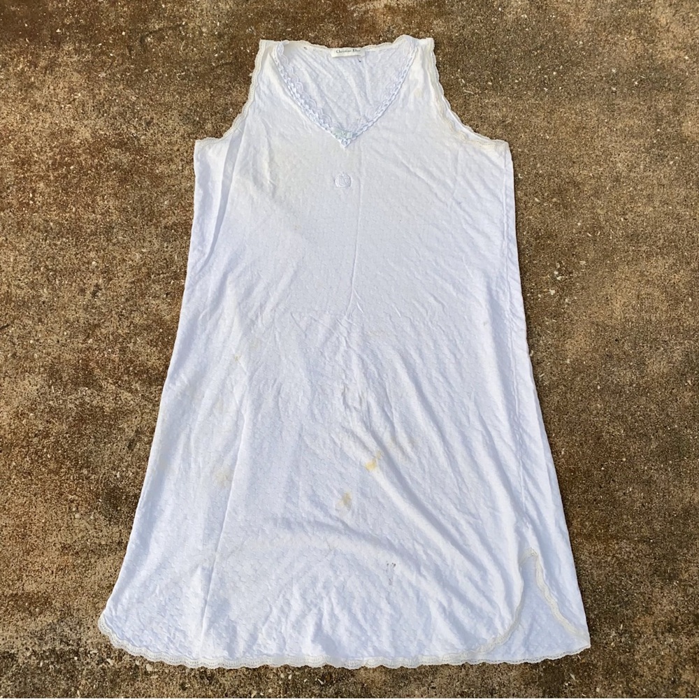 Dior White Sleeveless Lace Trim Dress